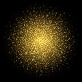 Golden sparkles, abstract luminous particles, yellow stardust explosion. Flying Christmas glares and sparks. Royalty Free Stock Photo