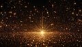 Golden sparkles exploding from a bright light on a dark background Royalty Free Stock Photo