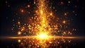 Golden sparkles exploding upward on dark background with glowing particles and bright lights. Generative AI Royalty Free Stock Photo