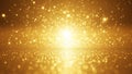 Golden sparkling glitter particles exploding from a bright central light source Royalty Free Stock Photo