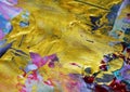 Golden sparkling pink blue muddy watercolor abstract colorful background, gold texture Royalty Free Stock Photo