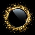 Golden sparkling ring with glitter isolated on black background. Vector luxury golden frame. Royalty Free Stock Photo