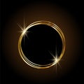 Golden sparkling ring with golden glitter, vector on black background. Golden frame Royalty Free Stock Photo