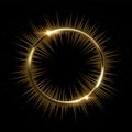 Golden sparkling ring with rays isolated on black background. Vector golden frame. Royalty Free Stock Photo