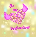 Golden sparkly background with flying violet heart shape with leopard print for 14th February happy Valentine`s day wish car