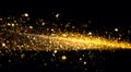 Golden sparks, Christmas and New Year glittering stars swirl on black bokeh background, backdrop with sparkling gold Royalty Free Stock Photo