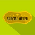 Golden special offer label icon, flat style