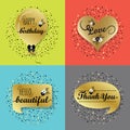 Golden speech bubbles and balloon labels set Royalty Free Stock Photo