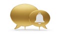 Golden Speech Bubbles with Notification Bell Icon on White Background chat message Royalty Free Stock Photo