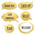 Golden speech bubbles set with words