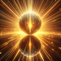 Golden sphere emitting bright light rays and reflecting on surface Royalty Free Stock Photo