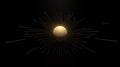 A golden sphere radiates light from its center, surrounded by a network of thin golden lines against a black background. Royalty Free Stock Photo