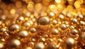 Golden spheres interconnected by delicate filaments, shimmering in warm light