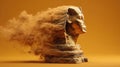 Golden Sphinx Head Dissolving into Sand, Ancient Egypt Symbol, History, Time Passing Royalty Free Stock Photo