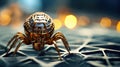 A golden spider sitting on top of a metal object, AI