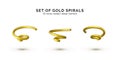 Golden spiral confetti set. Realistic 3d twisted serpentine for holiday party invitation, greeting cards and banner