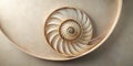 Golden spiral shell art on textured background abstract nature inspired design element. Generative AI Royalty Free Stock Photo