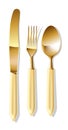 Golden spoon, fork and table knife Royalty Free Stock Photo