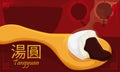 Golden Spoon Holding a Tangyuan Served in the Lantern Festival, Vector Illustration