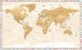 Golden Spotted Color World Map. All Flags of the World Around the Map. Vector Illustration Royalty Free Stock Photo