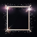 golden square frame with sparkles on a black background Royalty Free Stock Photo