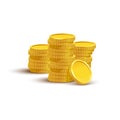 Golden stack of blank coins isolated on white background. Vector illustration.