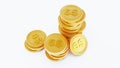 Golden stack coins isolated on a white background. six dollar coins