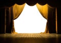 golden stage curtains. wood floor. transparent PNG. Royalty Free Stock Photo