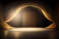 golden stage with velvet curtains and spotlights. Royalty Free Stock Photo