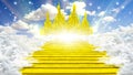 golden stairs through the clouds to the beautiful golden kingdom of heaven. 3d renders Royalty Free Stock Photo