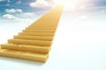 Golden stairs going straight to the sky. The concept of a career ladder, promotion at work, the path to the goal. Mixed medium,