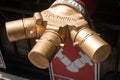 Golden standpipe connection for fire safety system Royalty Free Stock Photo