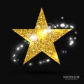 Golden star banner. Gold glitter star. Gold template star for banner, card, vip, exclusive, certificate, gift, luxury, priv