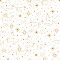 Golden star constellations seamless pattern Royalty Free Stock Photo