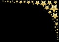 Golden star frame on black background isolated, corner border made of shiny gold stars, Christmas greeting card template, holidays Royalty Free Stock Photo