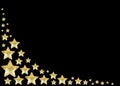 Golden star frame on black background isolated, corner border made of shiny gold stars, Christmas greeting card template, holidays Royalty Free Stock Photo