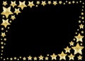 Golden star frame on black background isolated, corner border made of shiny gold stars, Christmas greeting card template, holidays Royalty Free Stock Photo