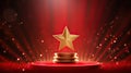 Golden star and glitter light on the red stage Royalty Free Stock Photo