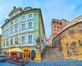 The Golden Star House and Radnicke Stairs Street, Hradcany, Prague, Czech Republic Royalty Free Stock Photo