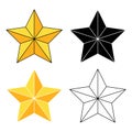 Golden star icon set isolated on white background. Gold holiday light. Collection of Christmas Vector ornament. Illustration of Royalty Free Stock Photo