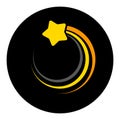 Golden star logo vector icon design on dark background. Technology circle logo and symbols. Shooting star symbol Royalty Free Stock Photo