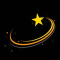 Golden star logo vector icon design on dark background. Technology circle logo and symbols. Shooting star symbol illustration Royalty Free Stock Photo