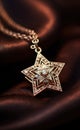 Golden star pendant with diamonds on a satin background, AI