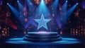 Golden Star Sparkling on a Stage With Blue Lights Shining From Above Royalty Free Stock Photo