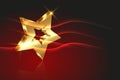 Golden star prize concept, 3D gold logo icon with light effect, vector illustration isolated on dark red background Royalty Free Stock Photo