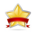Golden star with red ribbon Royalty Free Stock Photo