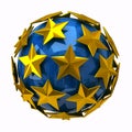 Golden stars on blue sphere