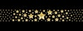 Golden stars border on black background isolated, frame made of shiny gold stars, starry seamless pattern, Christmas greeting card Royalty Free Stock Photo