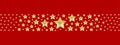 Golden stars border on red background isolated, frame made of shiny gold stars, starry seamless pattern, Christmas greeting card Royalty Free Stock Photo