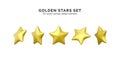 Golden stars collection. 3d stars render set for rang, rating, achievement. Realistic design element, confetti